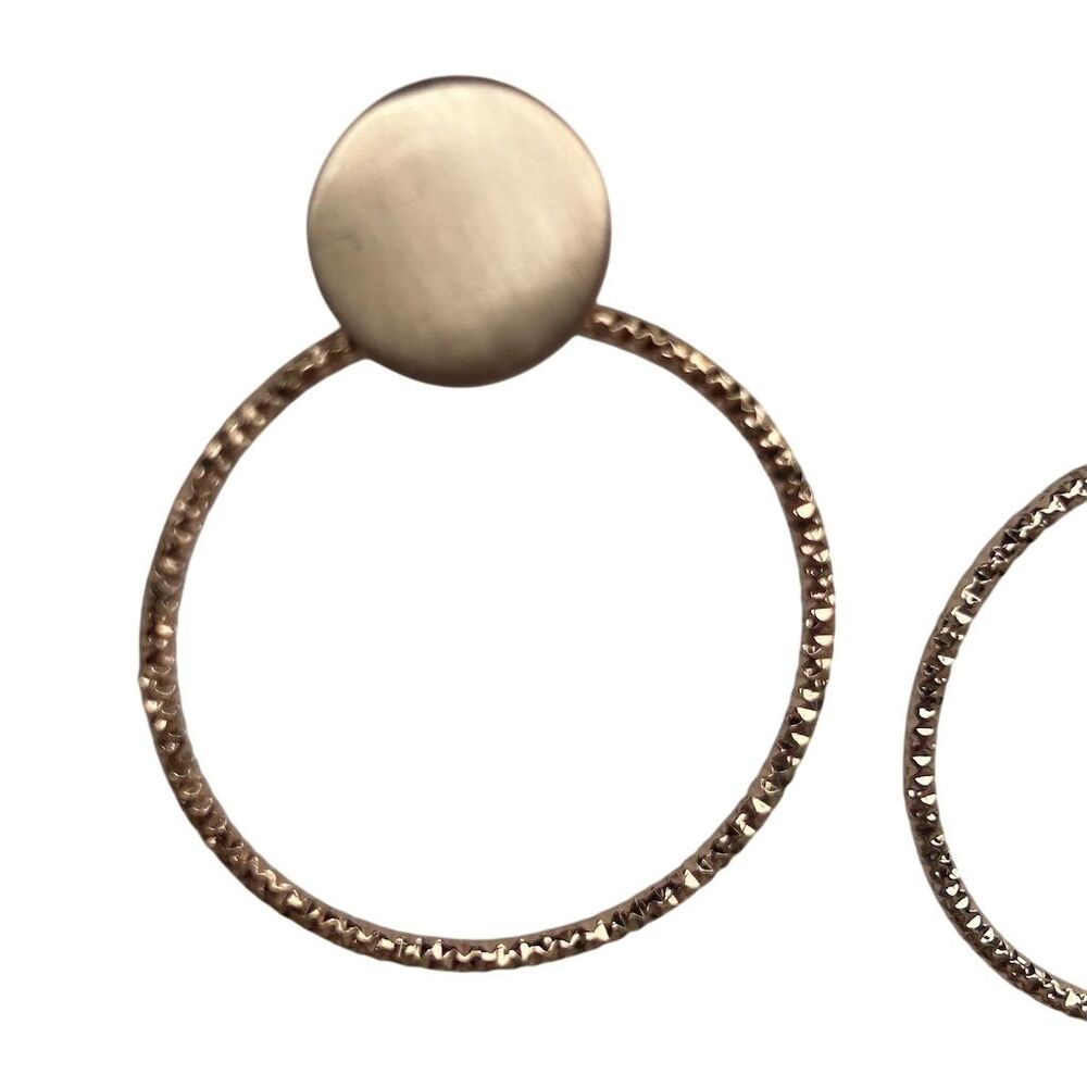 Gold Textured Hoop Earrings with Round Disc Studs Lightweight Standard OS - Picture 3 of 5